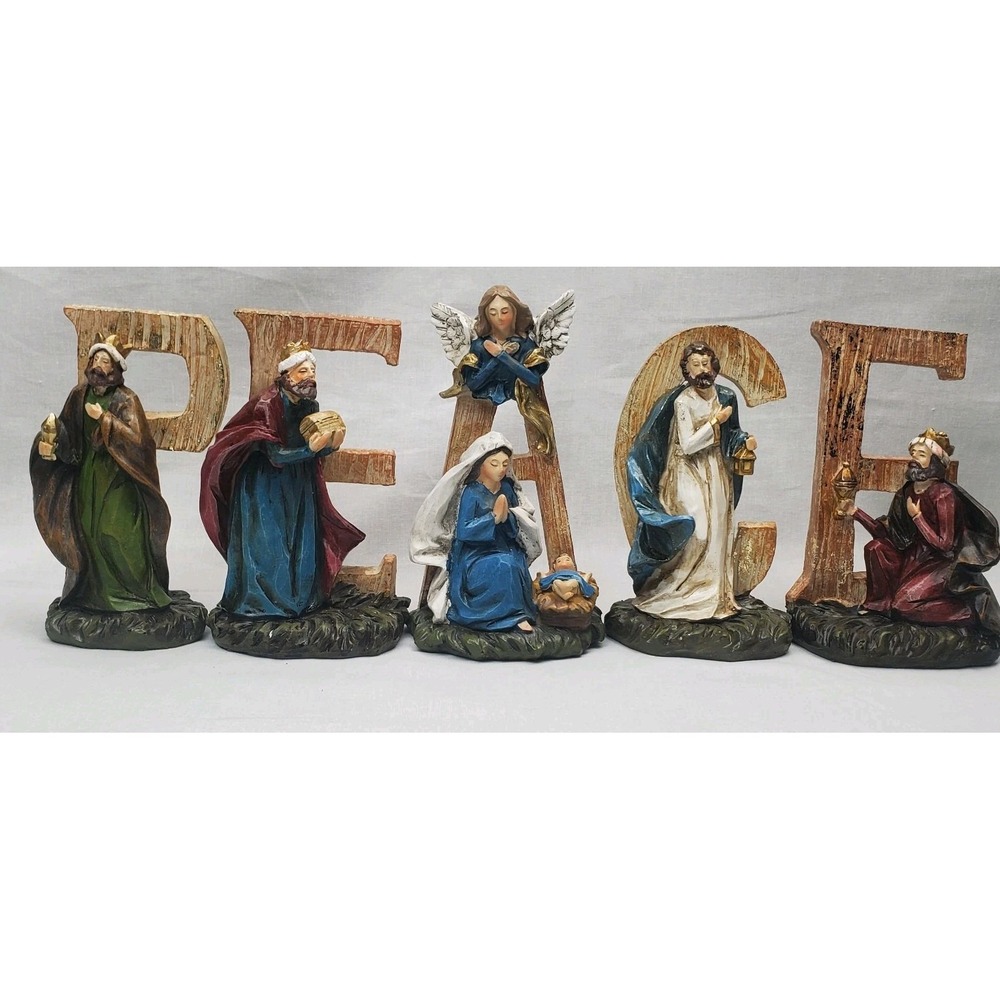 PEACE 5-Piece Letter Nativity Holy Family Sentiment Set by Valerie Parr Hill